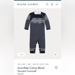 Ralph Lauren Snowflake Cotton-blend Sweater Coverall size 3-6mo baby